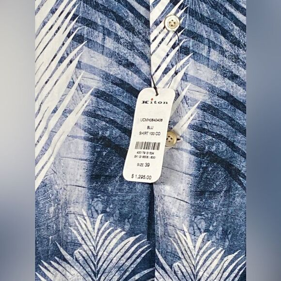 Kiton  Palm Tree Print Button-Up Shirt size 39/15.5 - Picture 9 of 12